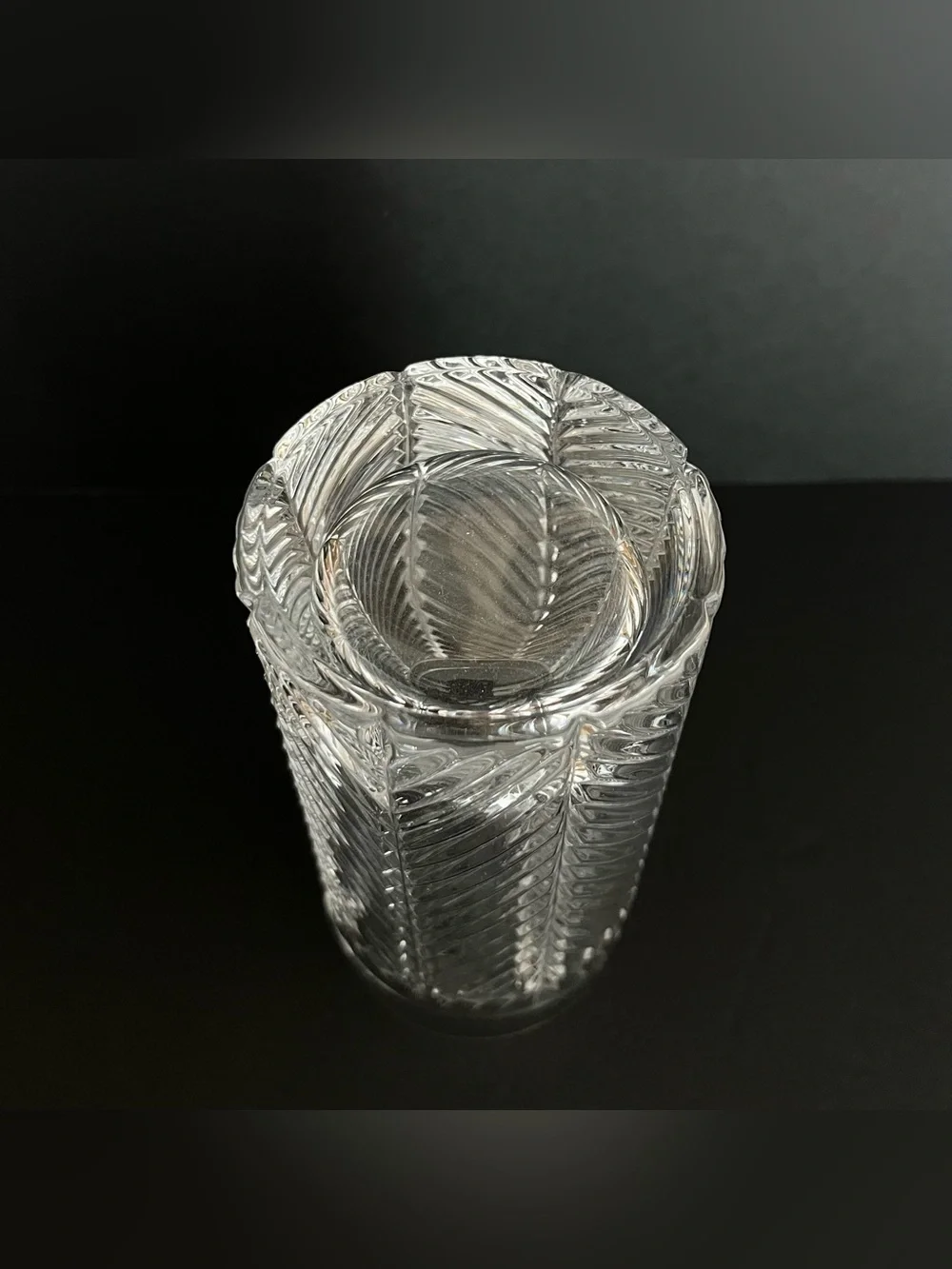 Vintage Ralph Lauren Herringbone Crystal Highball Glass Vase Heavy Bottom 6-1/4